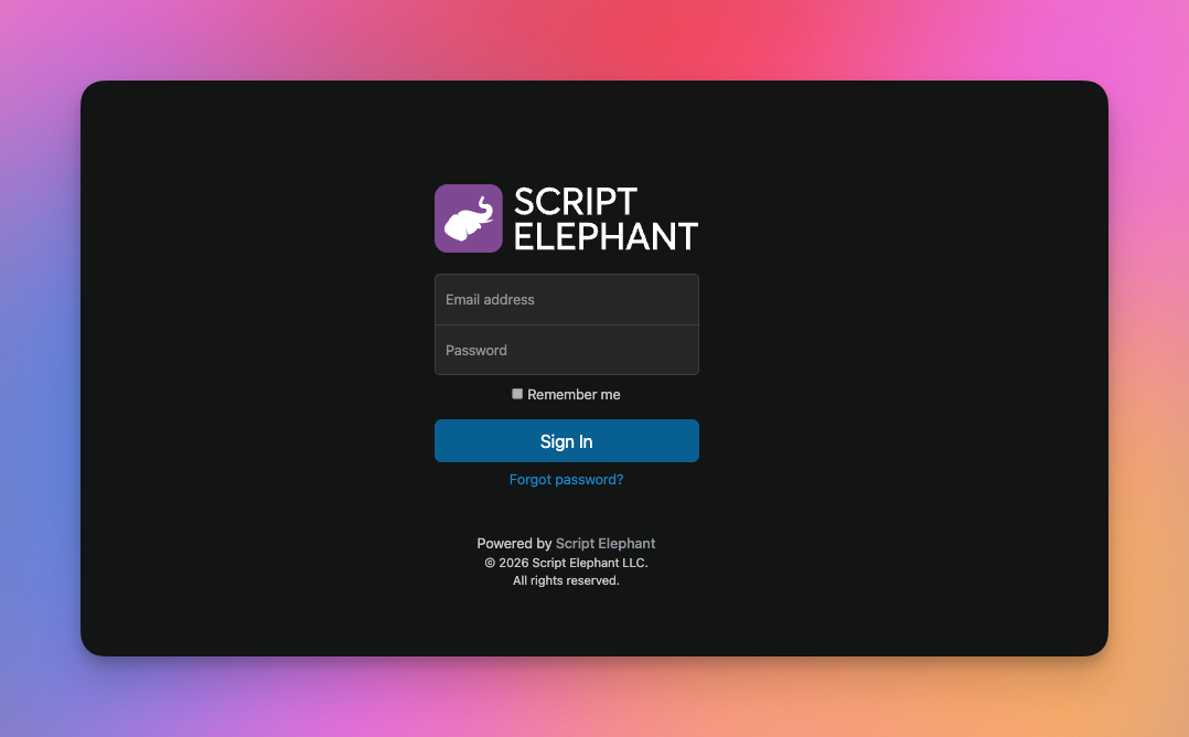 Login screen